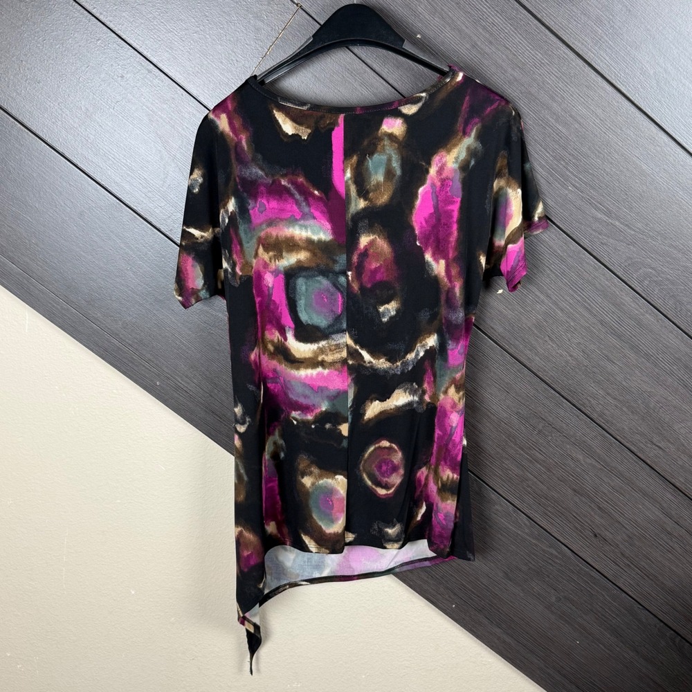 Susan Lawrence Women's S Abstract Cowl Neck Asymmetrical Hem Top Multicolor Y2K - Picture 4 of 6